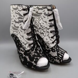 Madison Shoedazzle Shoes Anett-Womens 9 White And Black Lace Heels